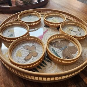 1970 Vintage Butterfly Pressed Bambo Coaster Tray